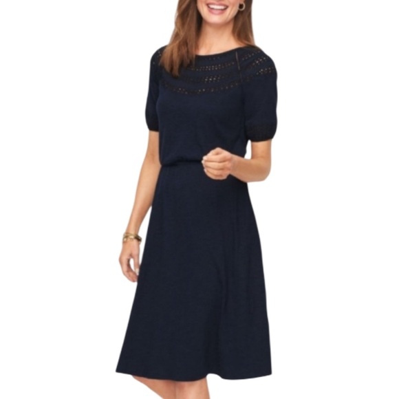 Talbots Dresses & Skirts - Talbots Eyelet Slub Knit Fit & Flare Dress in Navy - XS